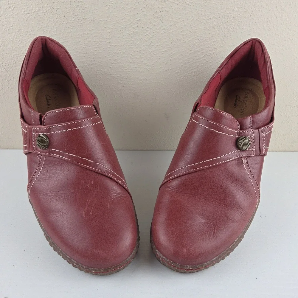 Clarks Caroline Pearl Red Leather Comfort Casual Shoes Women's Size 9 M